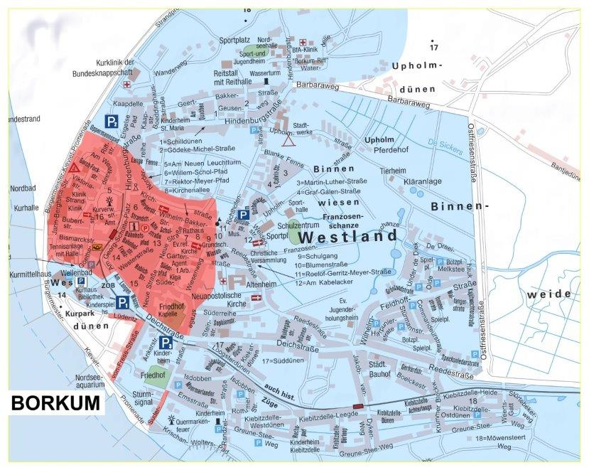 Karte Übersicht kostenpflichtige Parkplätze Stadt Borkum